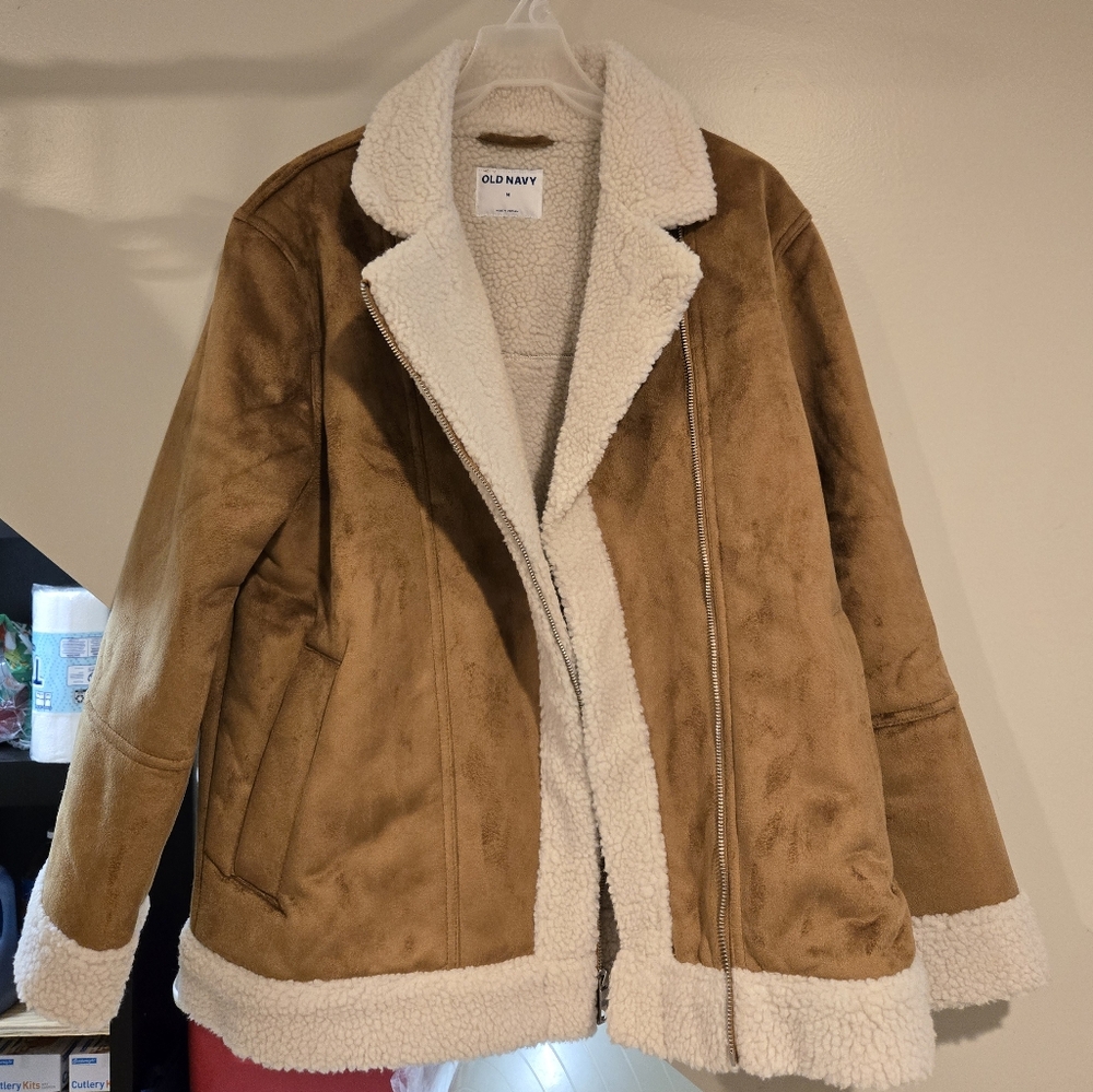 NWT Old Navy Suede Sherpa Lined Moto Jacket Size M - Picture 6 of 12